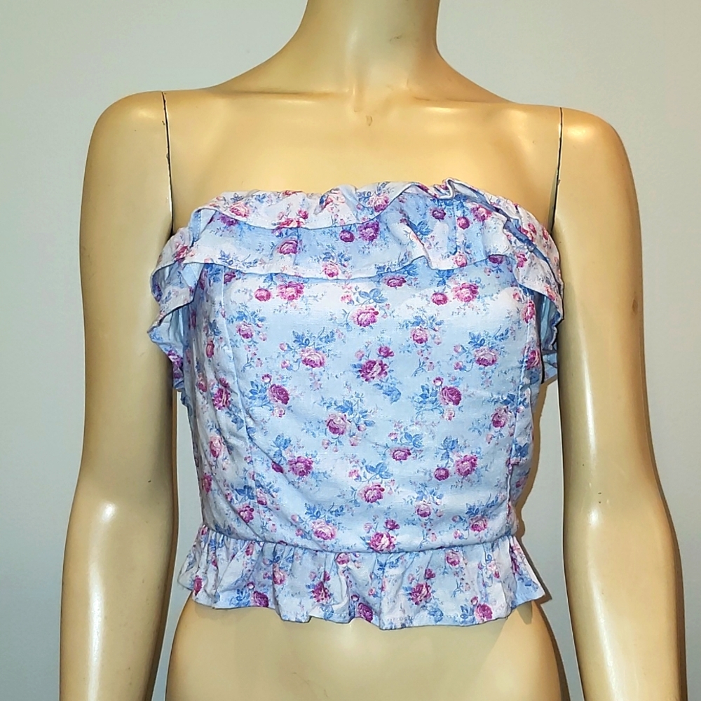 Altar'd State light blue floral ruffle tube top size L NWOT